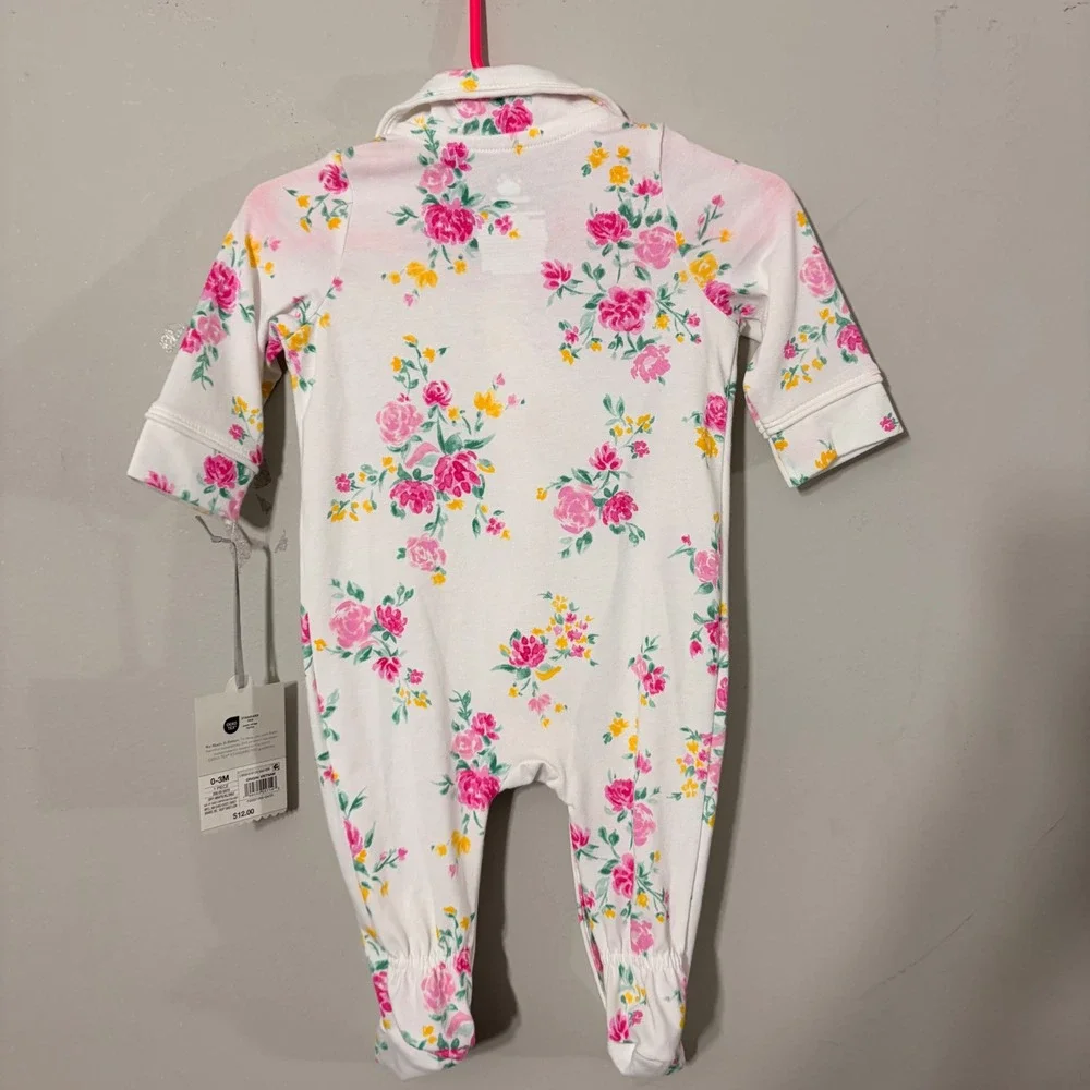 Cloud Island Floral Footed Sleeper Baby 0-3M White Pink NEW Peter Pan Collar Ros